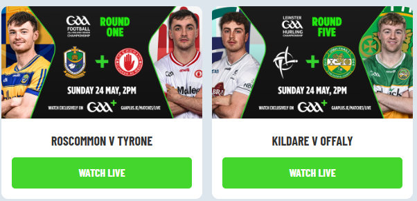 gaagoofficial's tweet photo. π΄ GAA LIVE STREAMING NOW π΄
Catch all the live football and hurling action today (24/05/2026)!
πΉ Fermanagh v Wexford
πΉ Dublin v Kilkenny
πΉ Roscommon v Tyrone
πΉ Kildare v Offaly
πΉ Cork v Clare
πΊ GO LIVE NOW π https://t.co/tepWxBROmt
#GAAGO #GAABEO #GAAPlus https://t.co/uxbaRLJkOR