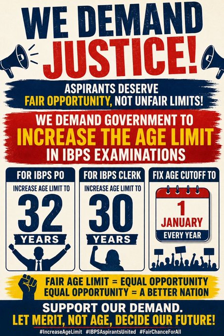 DasSwarnanka's tweet photo. We respectfully urge authorities to support deserving Banking Aspirants through fair and uniform eligibility reforms in IBPS Exams.Thousands of aspirants lose their final attempt due to age criteria by 1 day, 1 month or a few months.
#AgeRelaxation @ibps_official @PMOIndia https://t.co/APUucIKJi4