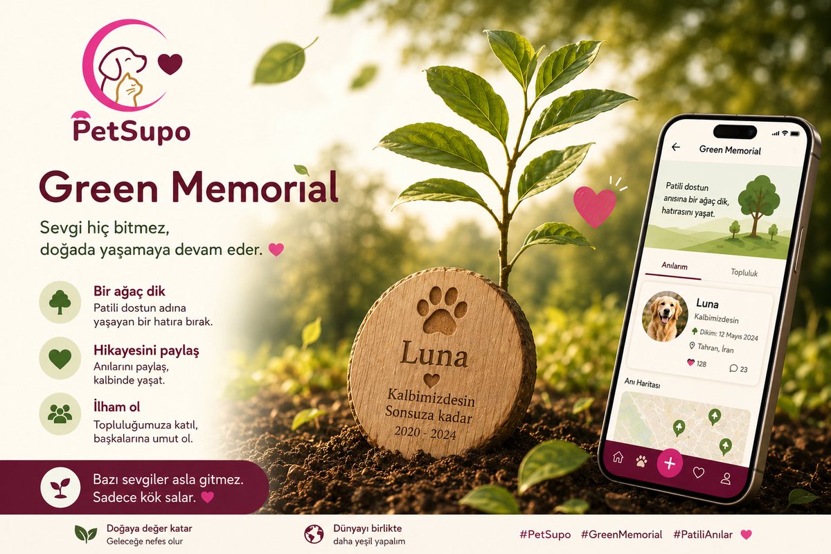 PetSupo's tweet photo. Bir  patinin anısını sadece fotoğraflarda değil,
doğanın içinde yaşatmak istedik 🌳🐶
Bu yüzden Green Memorial’ı geliştirdik.”
#PetSupo #fidan #orman #temavakfı https://t.co/XMCv3UCDR1