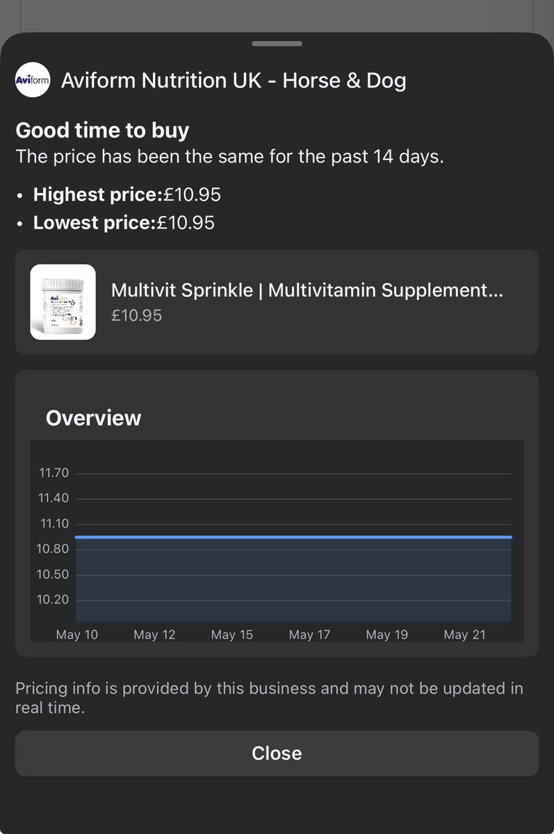 TheEcomLad's tweet photo. 🤯 META NOW SHOWING PRICE HISTORY inside the in-app browser.

Discount strategies that rely on "was £20, now £10" are about to look very silly, very quickly. https://t.co/gYAnPOdy8M