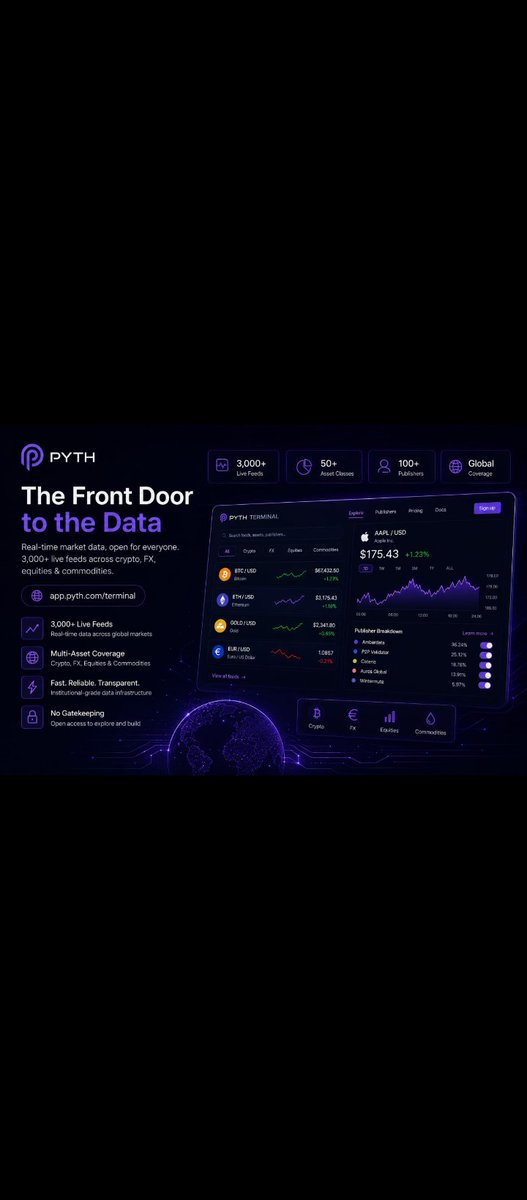 Teximoore's tweet photo. Pyth Network Launches Pyth Terminal: Democratizing Real Time Market Data for EveryoneIn a major step forward for transparent and accessible financial infrastructure, Pyth Network  the leading decentralized oracle network  has officially launched the Pyth Terminal. This new public web interface delivers professional grade, real time price data to traders, developers, and everyday users worldwide, completely free to explore. What Is Pyth Network? Pyth Network is a decentralized oracle that powers real time price data feeds across a vast range of asset classes, including crypto, stocks, FX, commodities, metals, futures, and more. By aggregating data from over 100 first party sources (including major exchanges, market makers, and financial institutions), Pyth delivers ultra low latency, high-accuracy pricing directly on-chain  solving one of DeFi’s biggest challenges: reliable, tamper proof market data.Introducing the Pyth TerminalToday, Pyth takes the next leap by opening its powerful data infrastructure to the public through the Pyth Terminal  a sleek, modern, and completely free to use dashboard available to anyone at https://t.co/Z9ix3Ec5az more opaque enterprise sales processes or restricted access. Pyth Terminal puts institutional quality market data directly into the hands of the community.Key Features of the Pyth TerminalBrowse Thousands of Live Price Feeds: Explore real time data across crypto, equities, FX, commodities, metals, futures, and beyond  all in one unified interface.
Real Time Updating Charts: Watch prices update instantly with clean, professional grade visualizations.
Benchmark Comparisons: Easily compare Pyth’s transparent on chain prices against external reference sources for full visibility and trust.
Pyth Pro Plans for Builders: Developers and teams can sign up for paid Pyth Pro tiers (starting with a generous 14 day free trial) to unlock API access and integrate high frequency data into their own applications, bots, and DeFi protocols.

Why This Matters for Crypto and DeFiFor years, high quality market data has been locked behind expensive terminals and closed door agreements. Pyth Terminal changes that by making professional grade data transparent, affordable, and open to everyone. This launch strengthens the entire ecosystem by:Reducing reliance on centralized data providers
Enabling more accurate and efficient DeFi applications
Lowering barriers for builders creating the next generation of trading tools, oracles, and on chain products

The result? A more robust, fair, and innovative crypto economy where accurate pricing is no longer a privilege   it’s the standard.Who Benefits?Traders & Analysts: Get instant access to live charts and cross asset insights without expensive subscriptions.
Developers & Builders: Integrate battle tested price feeds into dApps, trading bots, and protocols with Pyth Pro’s reliable API.
Everyday Users & Enthusiasts: Explore global markets in a beautiful, intuitive interface no technical background required.

Ready to Experience It? Whether you’re trading, building, or simply staying informed, the Pyth Terminal is now live and waiting for you.Explore the free Pyth Terminal today and see the future of market data in action. 
Developers  take advantage of the 14 day free trial and level up your projects with Pyth Pro.This is more than just a new dashboard  it’s a fundamental upgrade to the data layer of Web3. I’m genuinely excited to watch the incredible applications and innovations that will be built on top of it. Head to https://t.co/u2IAYUejEY right now and start exploring. 
Let’s build the most transparent financial system the world has ever seen.#PythNetwork #PythTerminal #DeFi #CryptoData #RealTimeData