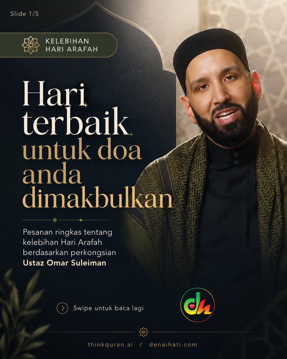 SantapanMinda's tweet photo. Kalau ada satu hari dalam setahun yang anda wajib pulun berdoa habis-habisan, harinya ialah Hari Arafah.

Ustaz Omar Suleiman ada ingatkan tentang hadis Nabi SAW yang menyebut doa pada hari Arafah adalah sebaik-baik doa. Sesiapa pun, kalau ada hajat besar, tolong jangan lepaskan hari ni.

Ini zikir utama yang paling terbaik untuk dibaca (malah nabi-nabi terdahulu pun amalkan):

لَا إِلٰهَ إِلَّا اللهُ وَحْدَهُ لَا شَرِيكَ لَهُ، لَهُ الْمُلْكُ وَلَهُ الْحَمْدُ، وَهُوَ عَلَى كُلِّ شَيْءٍ قَدِيرٌ

(Maksudnya: Tiada Tuhan melainkan Allah, Yang Maha Esa, tiada sekutu bagi-Nya. Bagi-Nya segala kerajaan dan pujian, dan Dia Maha Berkuasa atas segala sesuatu.)

Sama-sama kita 'save' perkongsian ini dan kongsikan kepada keluarga terdekat.

Manalah tahu, asbab kita kongsi benda baik ni, doa mereka dan doa kita dipandang oleh Allah SWT.