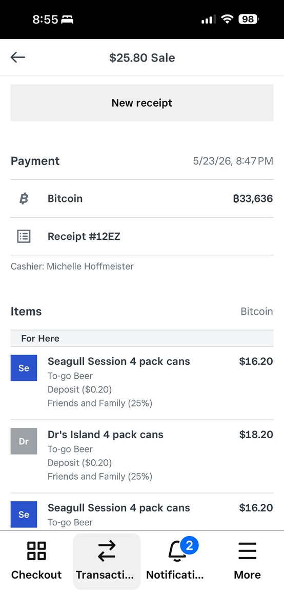 DrsIslandbrew's tweet photo. First official #Bitcoin transaction at the brewery last night using @Square Bitcoin payments over Lightning integrated into the Square POS. Game changer!  Customer found us on the @cashapp map 🙏 @jack @milessuter #nofees #bettermoney #mediumofexchange #lowtimepreference https://t.co/1j77HGeQnR