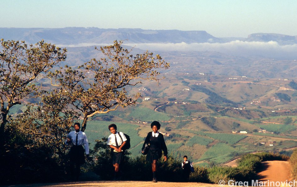 HistorySAZAR's tweet photo. Going to school in rural KwaZulu Natal, 1994. Credit: Greg Marinovich https://t.co/j1YjFuOLXQ