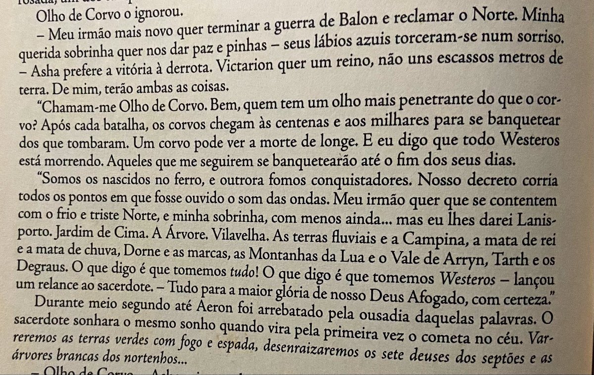julioreggae's tweet photo. “Varreremos as terras verdes com fogo e espada, desenraizaremos os sete deuses dos septões e as árvores brancas dos nortenhos.”
Engraçado Euron falar que será td para a glória do Deus Afogado quando ele profere as exatas palavras de uma certa serva do senhor da luz 
#ASOIAF
#AFFC https://t.co/rbySuzk035