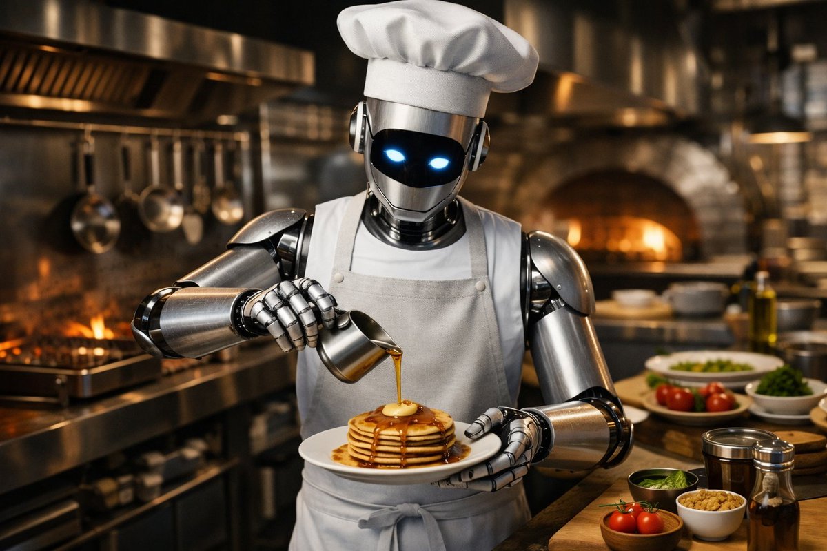 CyberFartSol's tweet photo. 🤖🍳 The future of cooking is here! A robot chef in a professional kitchen prepares perfect pancakes — blending technology with https://t.co/MJfoZAEYFC:BRpoVKaJuYx6vdKBfRjFPxe8n72Drm88vaS2UVuwpump https://t.co/kP0ODmntv8