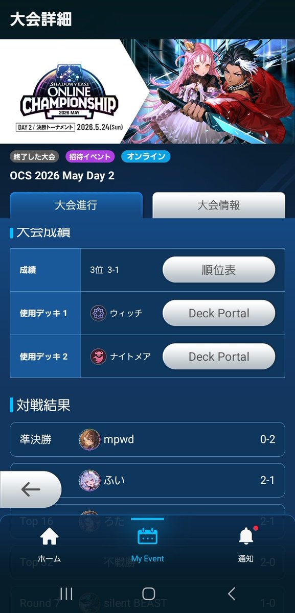 orfe1006's tweet photo. OCS　Day2　秘術W.進化Ni
予選　秘術W5-1　進化Ni1-0
プレーオフ　秘術W2-4　進化Ni2-0
結果3位タイ🥉
秘術メインでロイヤル見えたらメア2種に隠れてる進化メアを投げる持ち込み。
Bo1では誤魔化しが効いたけどBo3では乗り手がポンコツ過ぎてそりゃ勝たん悔しい。色々権利貰えたし次こそチャンス掴む https://t.co/zRUxK64EsF