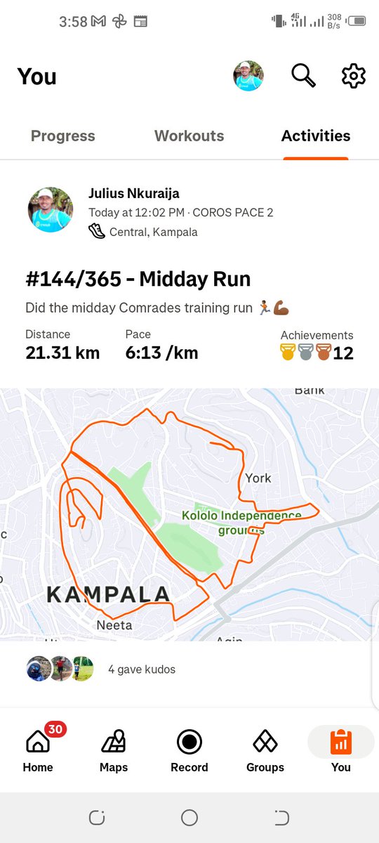JuliusNkuraija's tweet photo. Did the midday Comrades @ComradesRace training run on @nakaseroboys invitation🏃🏾💪🏾 

Now ready for @Arsenal trophy party🥳🎉🎊 https://t.co/2QROl2pZHJ