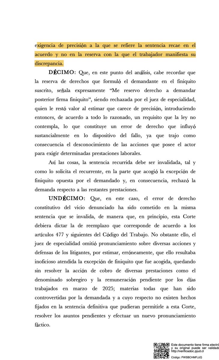 alvardominguez's tweet photo. CA de Concepción ROL 1060-2025 | 20.05.2026. La reserva genérica de derechos en el finiquito es válida. Tras la Ley N° 21.361, basta que el trabajador manifieste su discrepancia, pues la exigencia de precisión recae en el acuerdo y no en la reserva. https://t.co/IuhGYJadFd