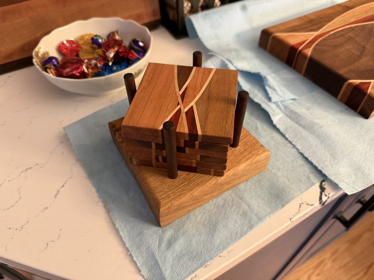 BPSCustoms's tweet photo. BPS Custom Woodworks

- Small cutting board
- Big cutting board
- Matching coaster set and stand 

Having a hobby you don’t feel pressure to film is nice 😊 https://t.co/X97CV8vhet