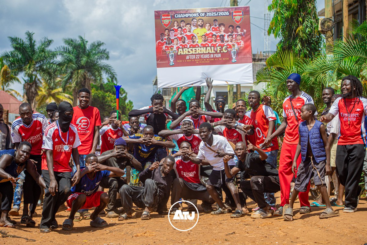 AllThingsJinja's tweet photo. PHOTOS: Earlier today, Arsenal fans in Jinja City brought to the streets an "Arsenal Mega Fans Trophy Parade," as the Premier League club looks foward to lifting the Premier League trophy today, May 24, 2026, after officially capturing their first league title in 22 years! 

What a time to witness history makers enjoy their patience! 

A THREAD... 

#AllThingsJinja | #TheFinalDay @WelBeast