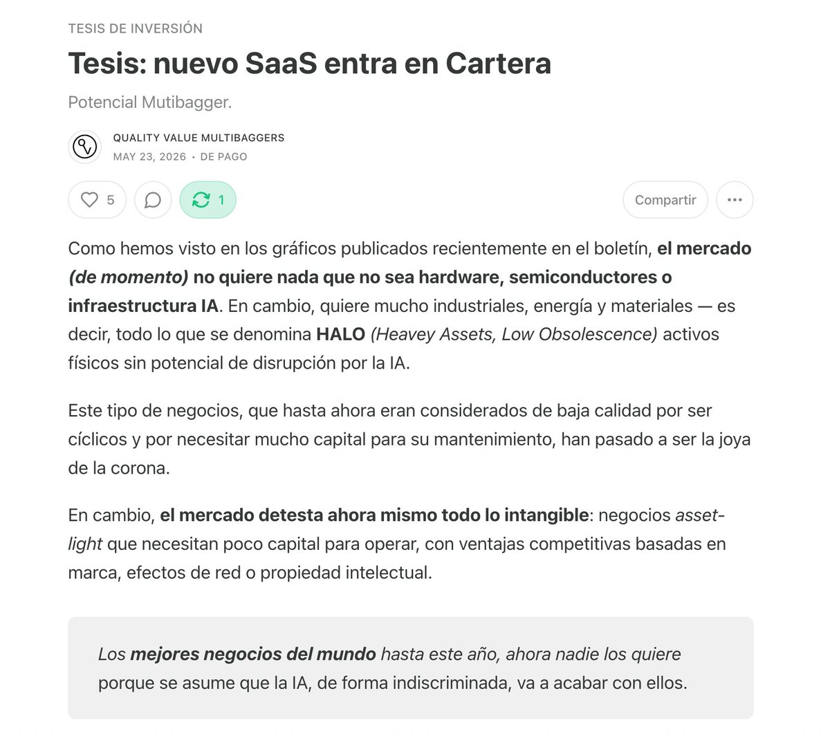 Quality__Value's tweet photo. ✅ La oportunidad histórica está donde nadie mira

Uno de esos negocios — que cuando trabajaba en la industria del software como responsable de un producto digital con millones de usuarios utilizábamos todos los días — siempre lo había querido tener en cartera por su calidad. Nunca había podido, por su valoración extrema.

👉 Ahora me ha dado la oportunidad de entrar a unos precios muy atractivos, en un negocio que en la próxima década puede multiplicarse varias veces.

Tesis completa en comentarios ⤵️