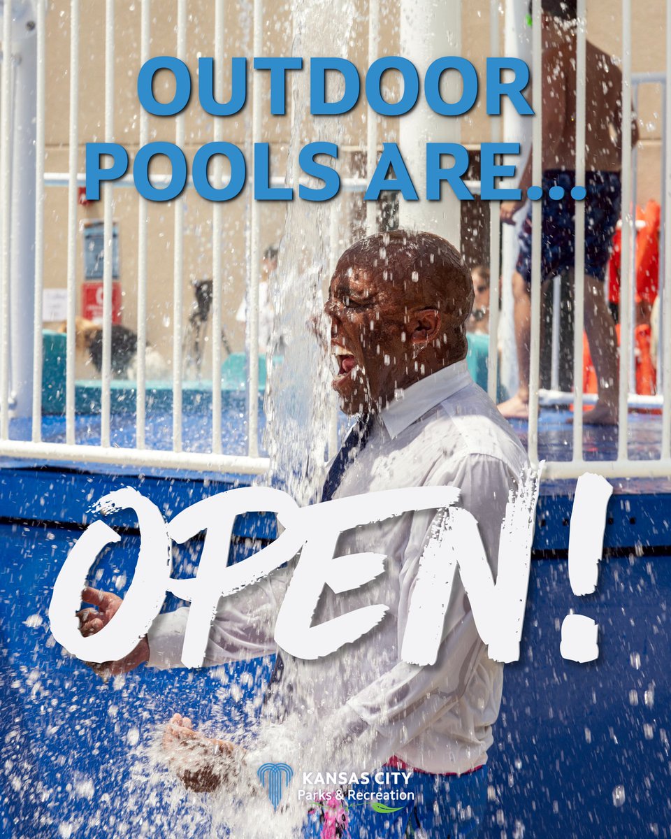 KCMOParks's tweet photo. Literally us when our team says the pools will OPEN!
 
🏊‍♀️ Join us today, May 24, for the official opening of our outdoor pools and water parks! We're so excited to welcome back pool season and summer weather ☀️
 
#KCParks #KansasCity #PoolTime #Summer

🌊 https://t.co/byJX5o13pu https://t.co/3SYsEFOjV0