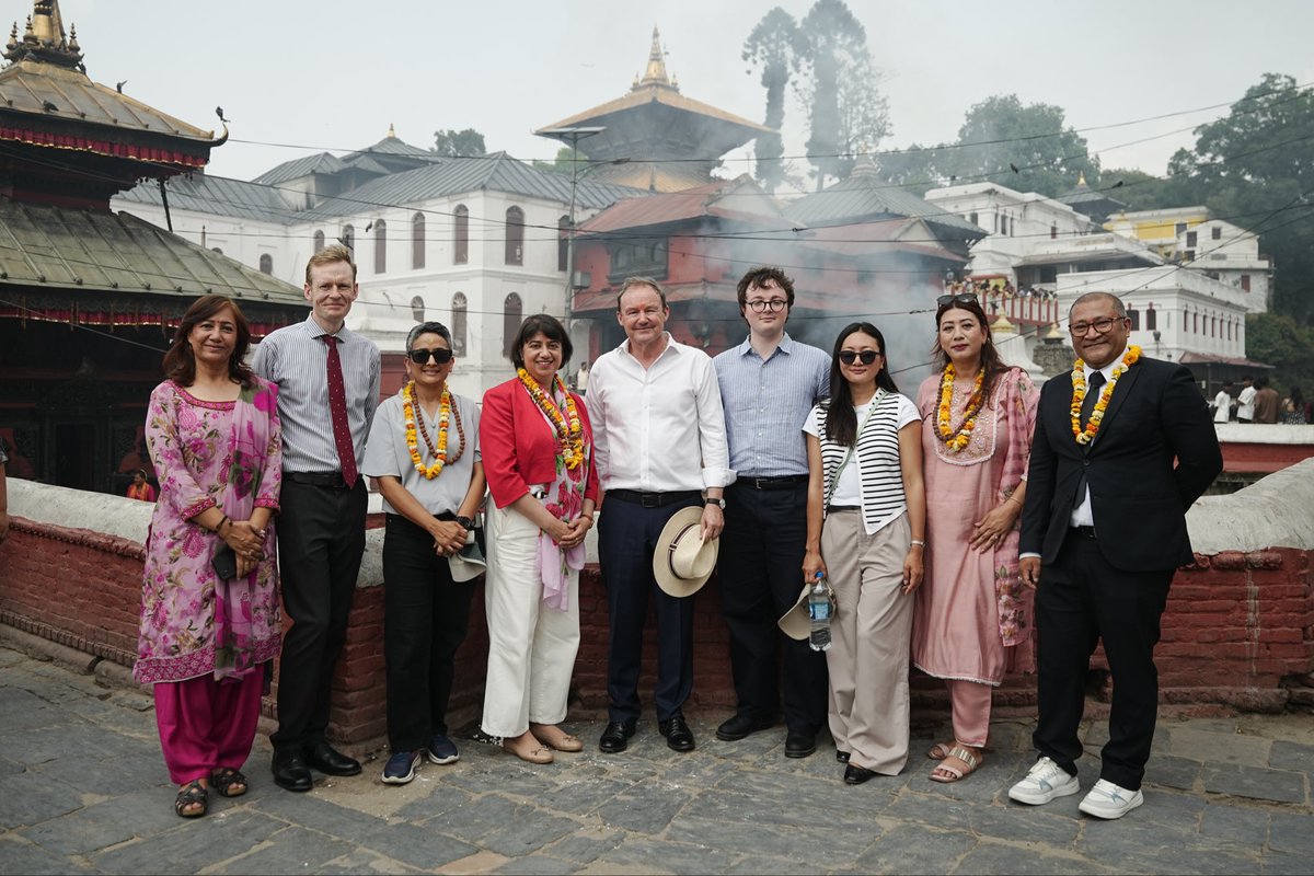 UKinNepal's tweet photo. Nepal has a rich cultural beauty that - along with its people and landscape - attracts thousands of Brits each year. Minister @SeemaMalhotra1 visited the Pashupatinath Temple in Kathmandu - one of ten UNESCO World Heritage Sites in Nepal - to see this first hand. @PADT_Official https://t.co/ok4cbzFDhF