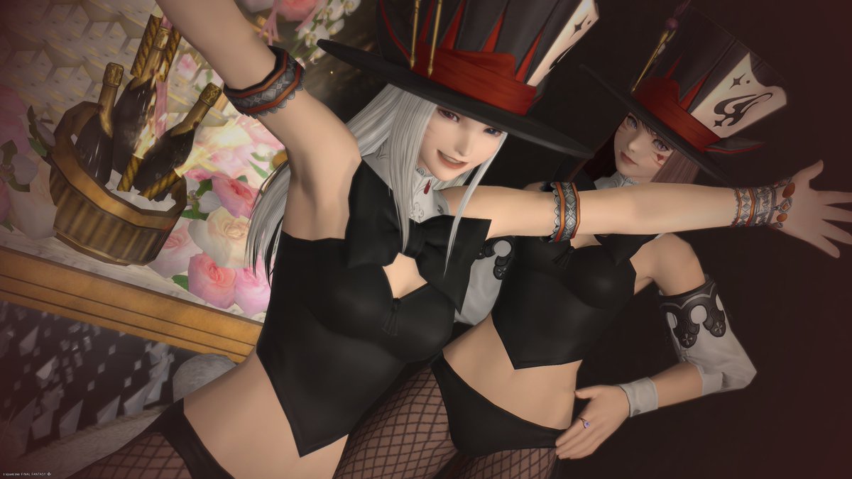 Askff14's tweet photo. お祝いシャンパン🍾
🥂開けてきた🥂
ドレスコード『夜の世界』🦋

イベント🏷️ #ノクターナルエフェクト 
ハウス🏷️ #アストリム家 

#FF14SS https://t.co/ZBLzlAQSnf