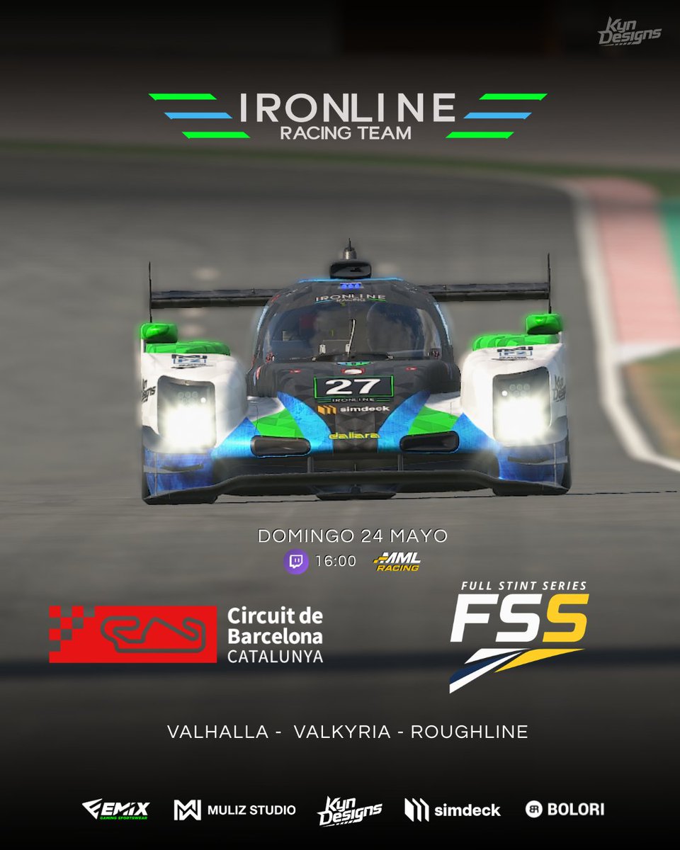 IRONLINE_RACING's tweet photo. Its Sunday Race! Hoy vuelve la Full Stint Series de la @mml_racing  en el Circuit de Barcelona.

Hoy a las 16:00h. Go Ironline!

#ironline #simracing #iracing #fullstintseries https://t.co/zHcjk7yKNY