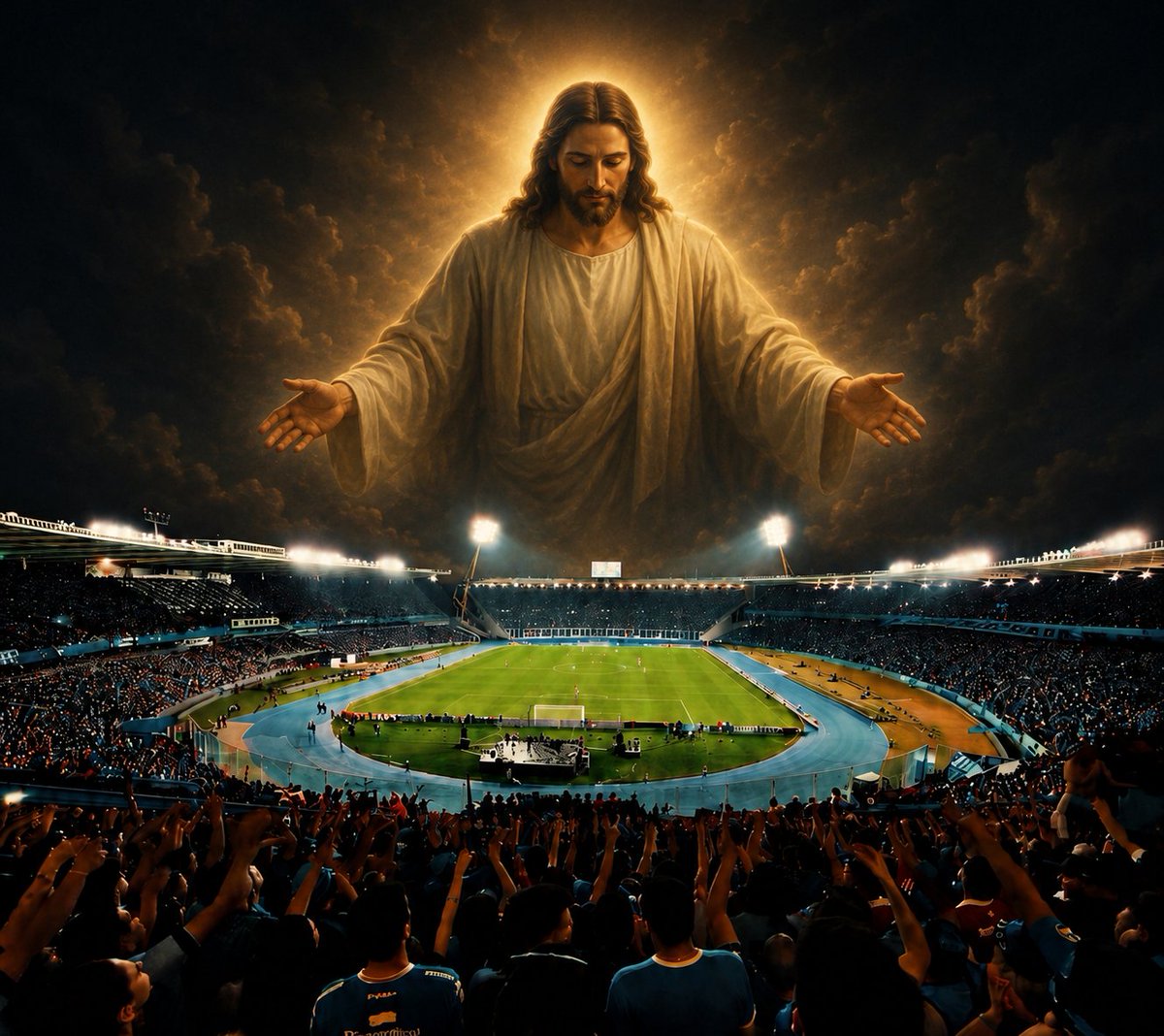 Francoj1905's tweet photo. Padre Nuestro, que estás en el cielo, santificado sea tu nombre; venga a nosotros tu reino; hágase tu voluntad, en la tierra (Mario Alberto Kempes) como en el cielo (celeste). https://t.co/dVFmSuLnvZ