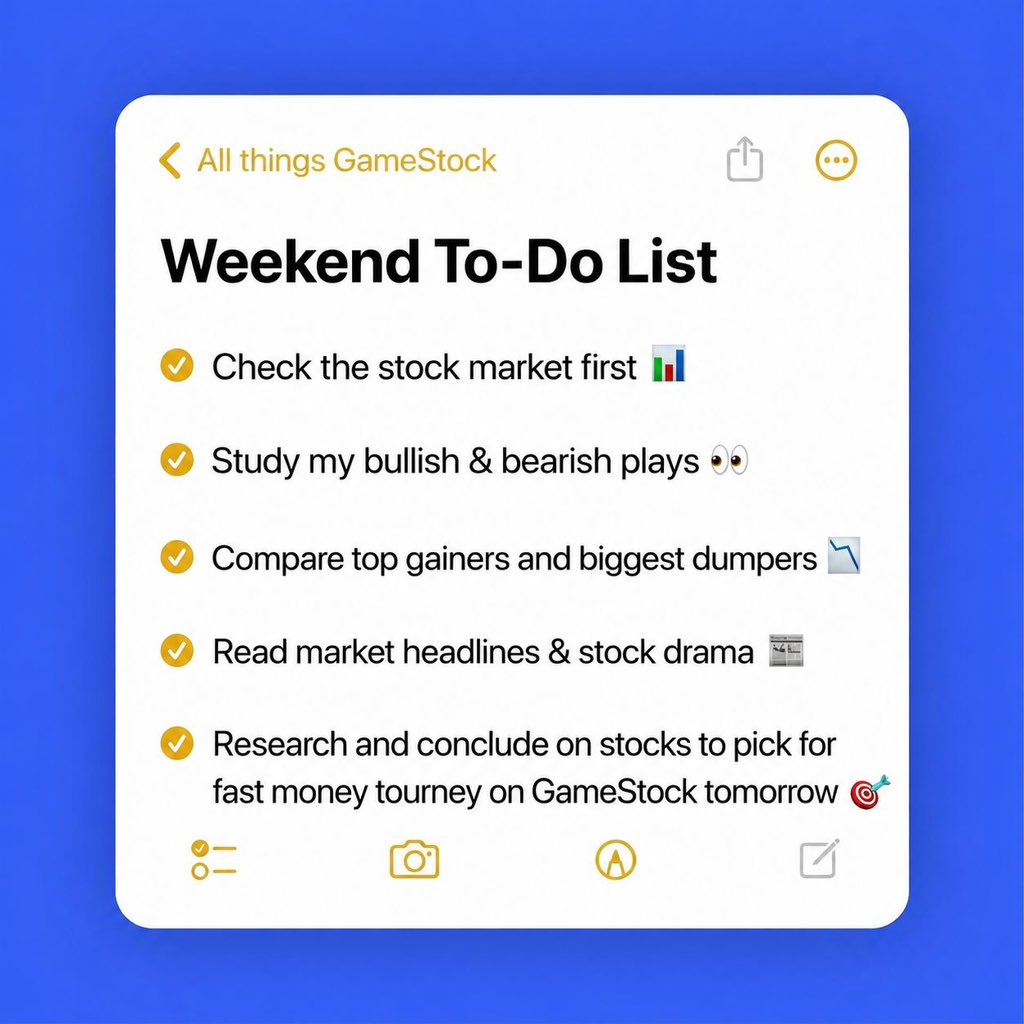 GameStock_app's tweet photo. Weekend To-Do List 📈 https://t.co/MBwfjVXhcg
