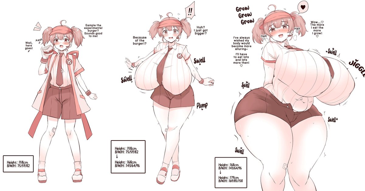 teruwo_sun's tweet photo. A sequence showing a girl growing plump as she eats a hamburger🍔 https://t.co/4aQDup62EO