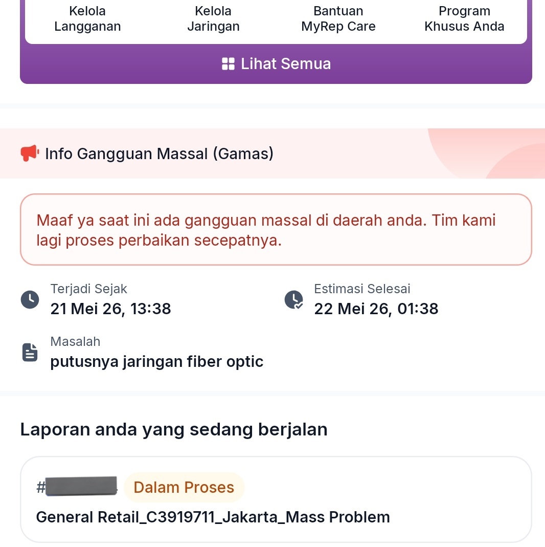 nulllptr's tweet photo. 2026-05-24

@ID_MyRepublic hobi bgt ngerusak hari libur dah

- tanggal merah 2026-05-14
- sekarang dari Jumat malem 2026-05-22 sampe sekarang. UDH >2 HARI!

ini teknisinya ga ngerjain gangguan pas hari libur ya? mana info di app salah. kalo lama minimal info nya update lah buset https://t.co/rjhvroqQ1c
