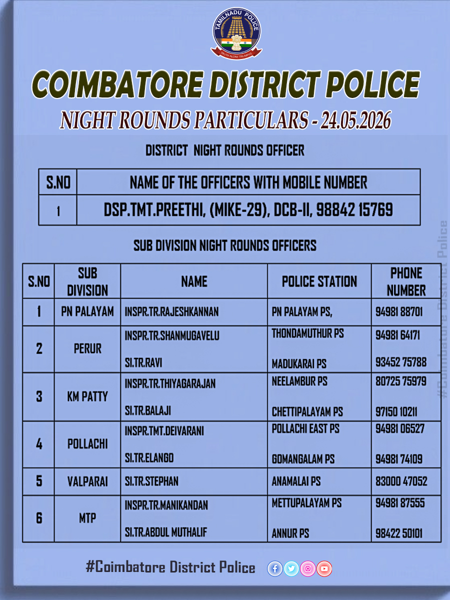 Cbe_Dist_Police's tweet photo. #periyanayakenpalayam #perur #karumathampatty #pollachi #valparai #tnpolice #coimbatore #kovai #covai #Nightrounds https://t.co/OhLaf59EWy