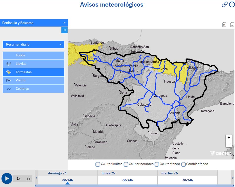 CH_Ebro's tweet photo. Con avisos @AEMET_Esp por lluvias intensas, posibilidad de crecidas en cauces menores y barrancos en Alto Ebro y Pirineo @112Cantabria @112Aragon @DelGobEnAragon https://t.co/f7RGzuJZ9P