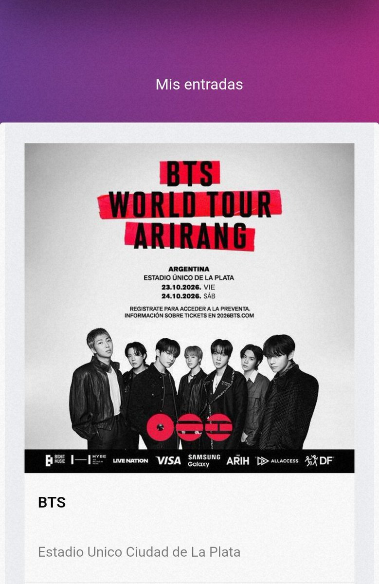 alwaysforsuga's tweet photo. ⚠️HOLA. AYUDENME ⚠️💜

VENDO ENTRADA BTS
23 de octubre — CAMPO

Vendo al mismo precio que las compré (350k c/u + SC) 
Cualquier cosa me mandan dm o me comentan💜🫶🏻
⚠️Pido mitad ahora y lo otro en septiembre después de que te transfiera la entrada ⚠️ https://t.co/QCiEnzd2tk