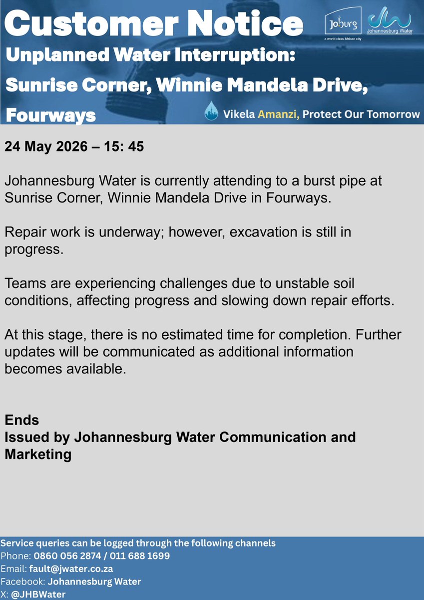 Official Johannesburg Water notice