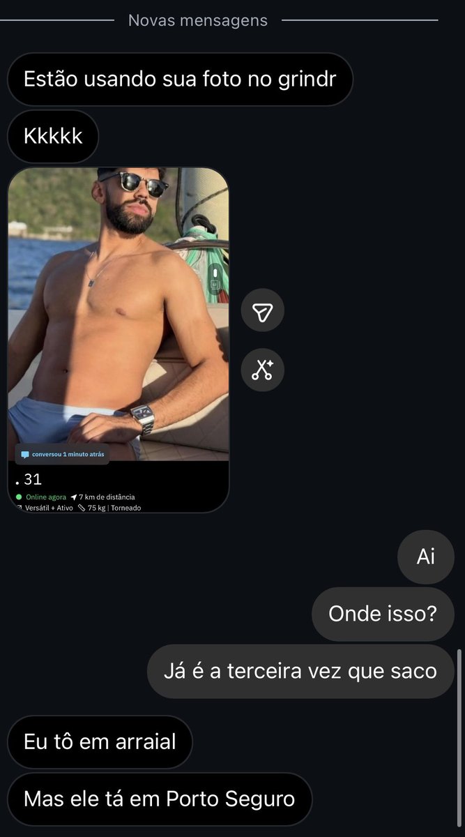 marcosebf's tweet photo. Pessoal, infelizmente não estou na Bahia e nem usando o grindr, se tiver alguém pela região de Arraial/Porto Seguro e puder denunciar, agradeço. https://t.co/ViMY14iA1s