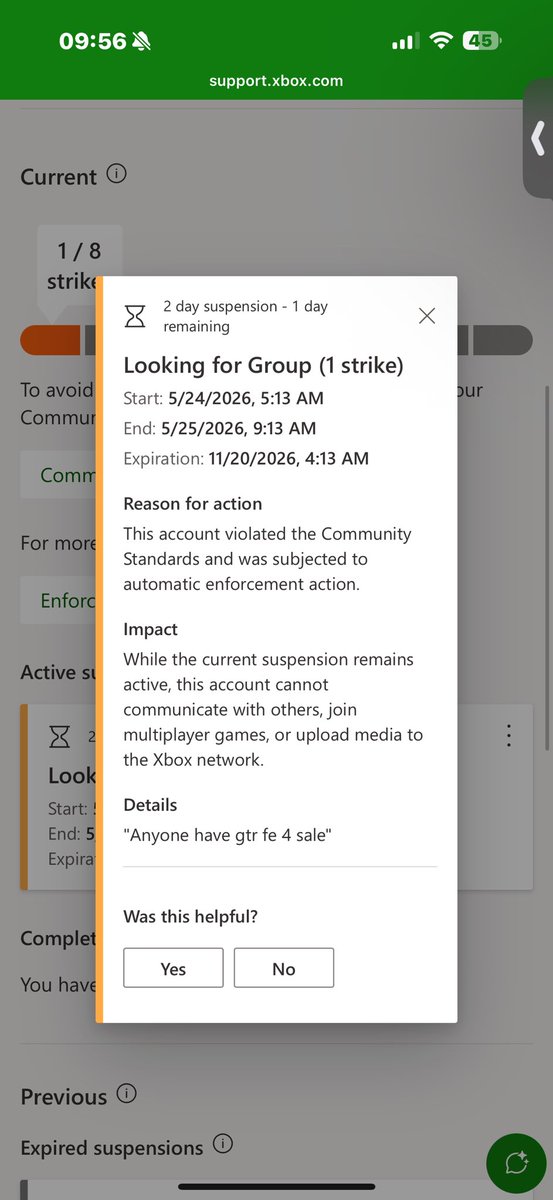 TylerA6566's tweet photo. @XBOXSupport Your auto moderation banned me for simply asking if anyone had a specific car for sale in Forza Horizon 6. You guys have made it impossible to get ahold of anyone for this and the ai assistant on your website is gatekeeping actual support like the world depends on it https://t.co/9HQdyik4Yz