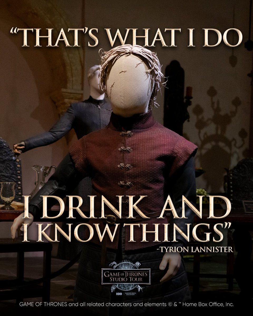 gotstudiotour's tweet photo. If there’s one thing Tyrion Lannister knows, it’s a good vintage.

We’re kicking off the National Wine Day a day early. After all, why wait until tomorrow to channel your inner Hand of the Queen?

🎟️ Secure your tickets - link in bio

#NationalWineDay https://t.co/0j8U0g4c78