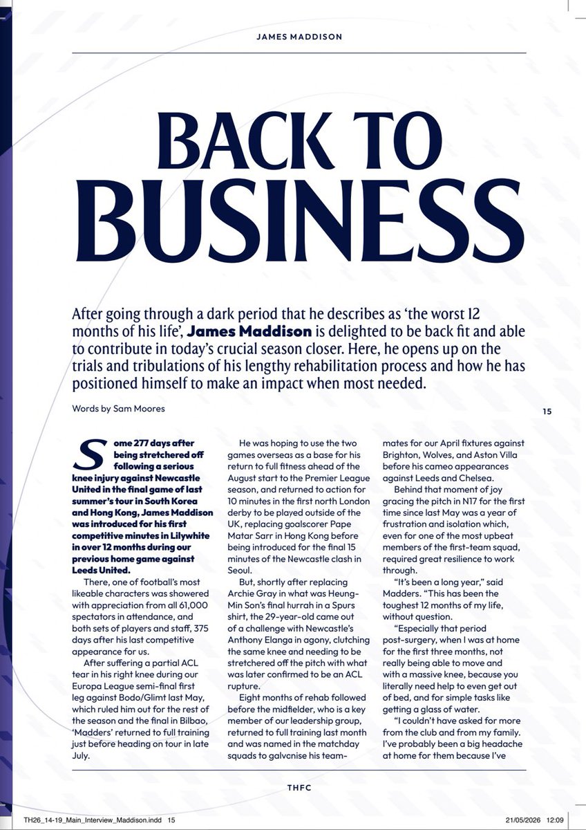 lovelysonny7's tweet photo. 에버튼전 매치데이북 제임스 매디슨
“긴 한해였어요. 의심의 여지 없이 제 인생에서 가장 힘들었던 12개월이었습니다. 가끔은 스스로가 조금 투명인간이 된 것 같은 기분이 들어요. 누구의 잘못도 아니지만, 감독이나 팀 선수들에게 당장 도움이 될 수 없는 상황에서는 그런 감정을 감당해야 하죠. https://t.co/K5YJ8vMLK4