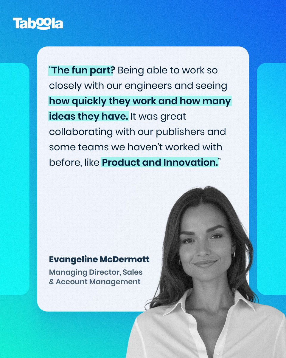 taboola's tweet photo. Building DeeperDive had us taking a deeper dive into the team behind the product.

From cross-functional collaboration to real, measurable impact on how publishers engage their audiences, take a look at what Taboolars Tamar, Noya, and Evangeline had to say about the moments that made this one worth building.

DeeperDive is Taboola's AI Answer Engine for the Open Web, and the people who built it are why it works.