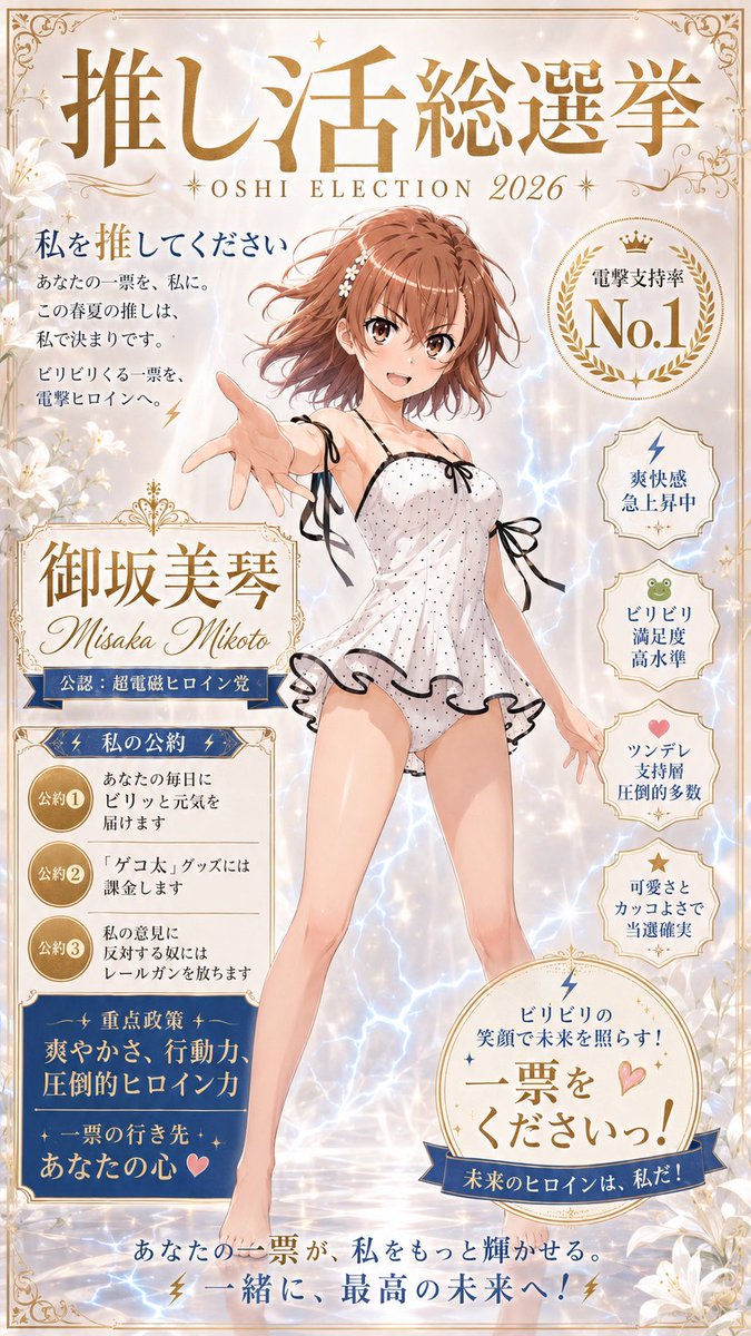 とある偶像の一方通行　御坂美琴　イラストカード 御坂美琴】 推し活総選挙、超電磁ヒロイン代表。 爽やかさ、行動力
