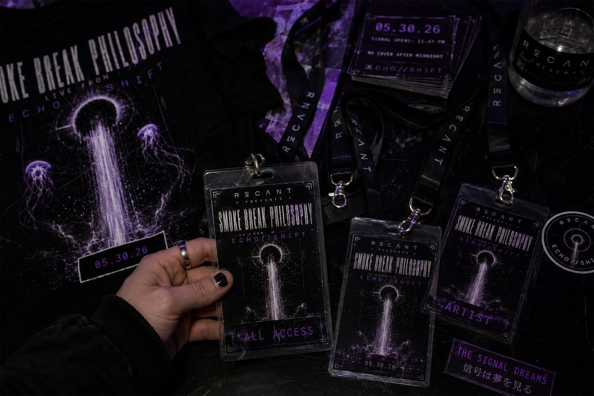 recantmusic's tweet photo. Badges printed.
Passes laminated.
Mercy not included.
05.30.26
ECHO//SHIFT
Signal opens 11:47 PM.
No cover after midnight.
No rebroadcast without key.
No refunds for emotional events.
#RECANT #EchoShift #SmokeBreakPhilosophy #LiveTransmission #TheSignalDreams https://t.co/bwPFfxBNC7