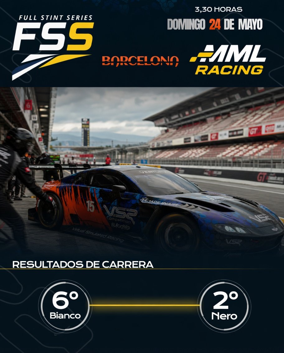 VsrCompeticion's tweet photo. Resultados de la 3ª carrera del campeonato Full Stint Series disputada hoy en el trazado de Barcelona.
Bianco con Iván Jiménez y Alberto Ramos con siguen la P6
Nero con Dani Hernández y Portu Silva se suben al podio con la P2.
Enhorabuena!!!, gran carrera de ambos equipos🔥 https://t.co/5KS5HbrTB8