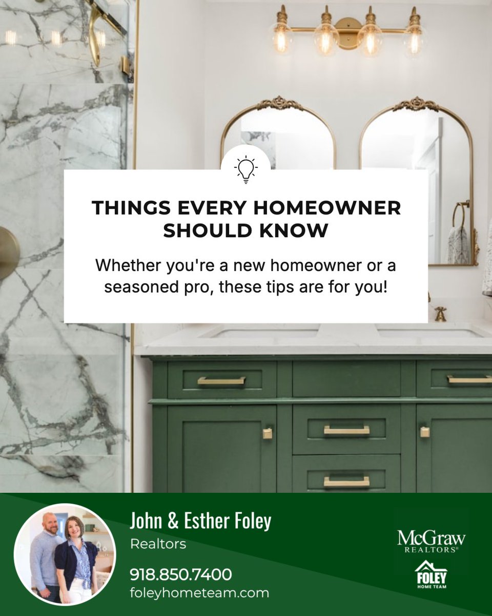 FoleyHomeTeam's tweet photo. 🏡 Essential homeowner tips:

1️⃣ Change HVAC filters regularly
2️⃣ Know your main water shut-off
3️⃣ Choose timeless, neutral paint
4️⃣ Stop smelly drains with water + a little oil

Simple habits can save time, money, and stress. https://t.co/Np45qJK5Ck