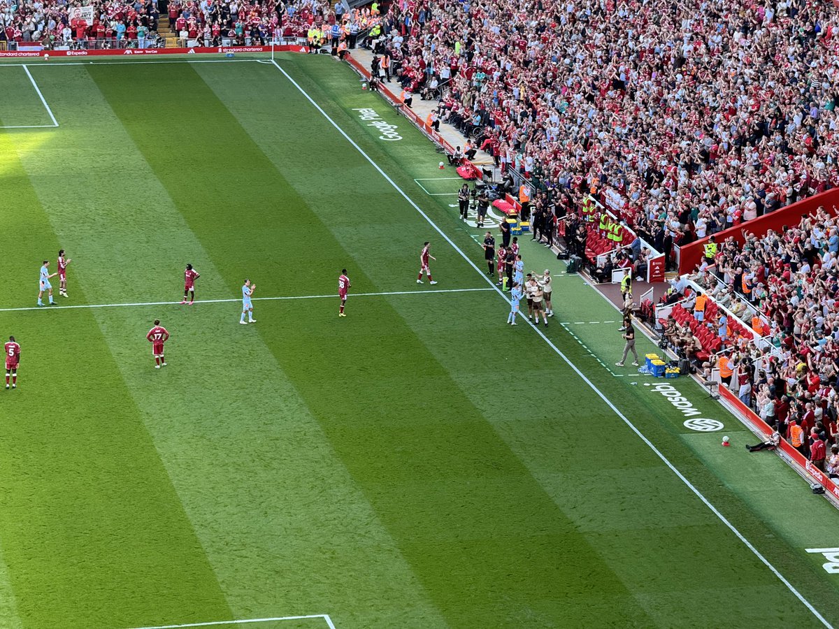 letswatchlpool's tweet photo. Mo Salah and Andy Robertson being subbed off at Anfield for the final time 🥺 https://t.co/9K0yyJgjXX
