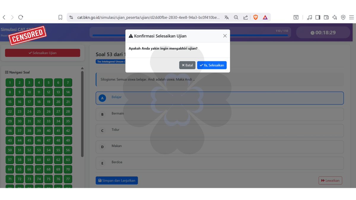 vindikasi's tweet photo. TRY OUT CAT SKD CPNS 2026 GRATIS DARI BKN

Ada yg belum mencoba tryout gratis dari BKN?
Namanya Aplikasi Simulasi CAT BKN
- 110 soal TWK TIU TKP
- Waktu 100 menit
- Real time online
- Register tidak perlu KTP dll
- Tidak perlu install, hanya melalui browser

yang perlu kamu perhatikan :
1. Soal ini bukan soal SKD yg real, lebih simple dibanding SKD yang asli.
2. Disini kamu belajar me-manage waktu.

Jika kamu merasa soal simulasi tsb terlalu mudah,
apalagi kalau kamu ga bisa menyelesaikan soal simulasi tsb dengan lancar, 
atau kamu keteteran masalah waktu,

maka kamu harus ke https://t.co/HG9uJmAX7s
karena belajar pemetaan /pemahaman pola soal disitu bisa buat kamu mengerjakan 110 soal SKD CPNS dengan cepat tapi akurat,
dengan menggunakan 452 soal SKD yg real seperti aslinya.