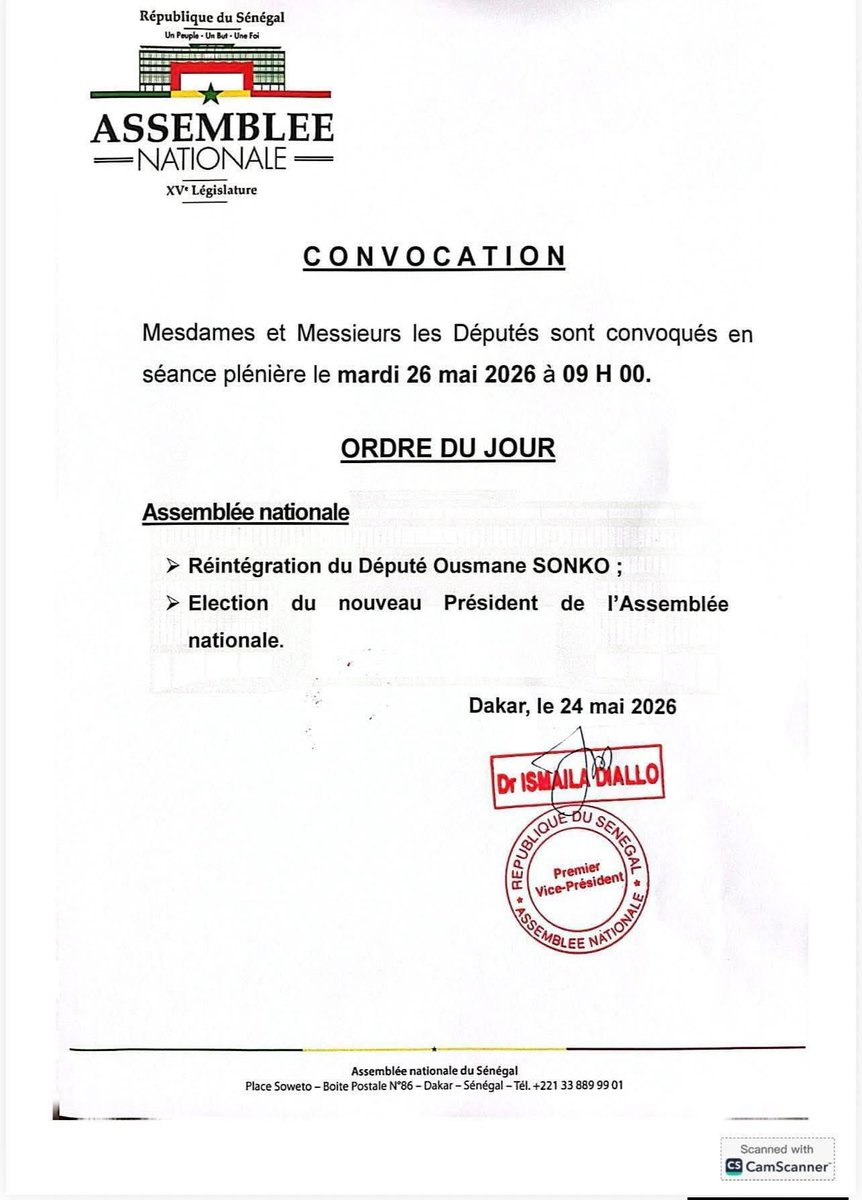 projetpastef's tweet photo. La Conférence des présidents vient de se réunir et a retenu la date du mardi 26 mai pour l’élection du nouveau Président de l’Assemblée nationale du Sénégal. https://t.co/DJ5uK2b5UG