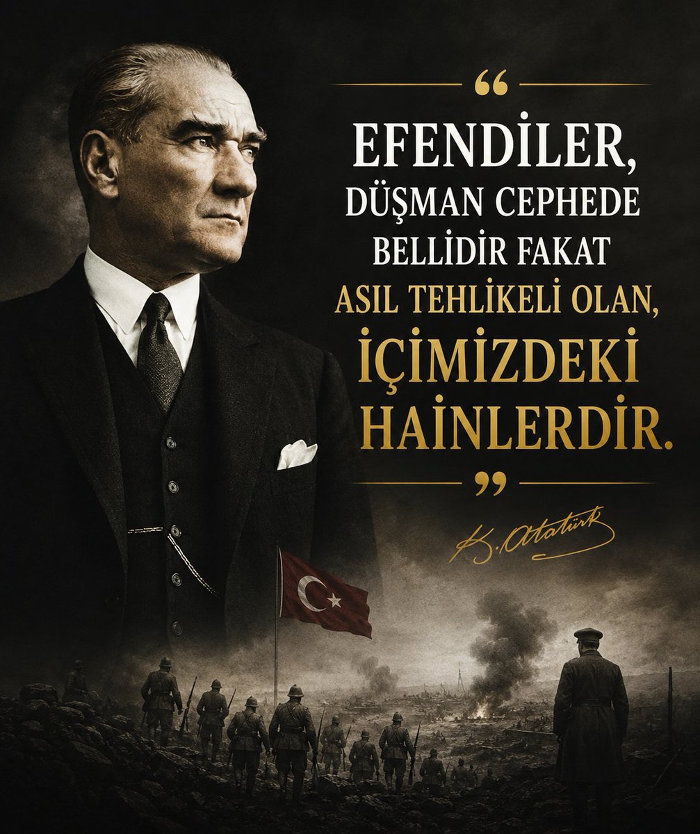 hbb2923's tweet photo. "Efendiler, düşman cephede bellidir fakat asıl tehlikeli olan, içimizdeki hainlerdir."

Mustafa Kemal Atatürk https://t.co/i5YZzgPD4Q