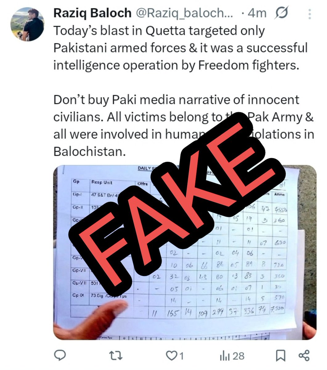 The_Hunters_Eye's tweet photo. These Indian fake accounts really think Pakistanis can’t see through their propaganda.
When every anti-Pakistan account starts copy-pasting the exact same narrative, they don’t damage Pakistan’s image — they only expose themselves and their coordinated agenda.
#quetta https://t.co/aTDXU1066M