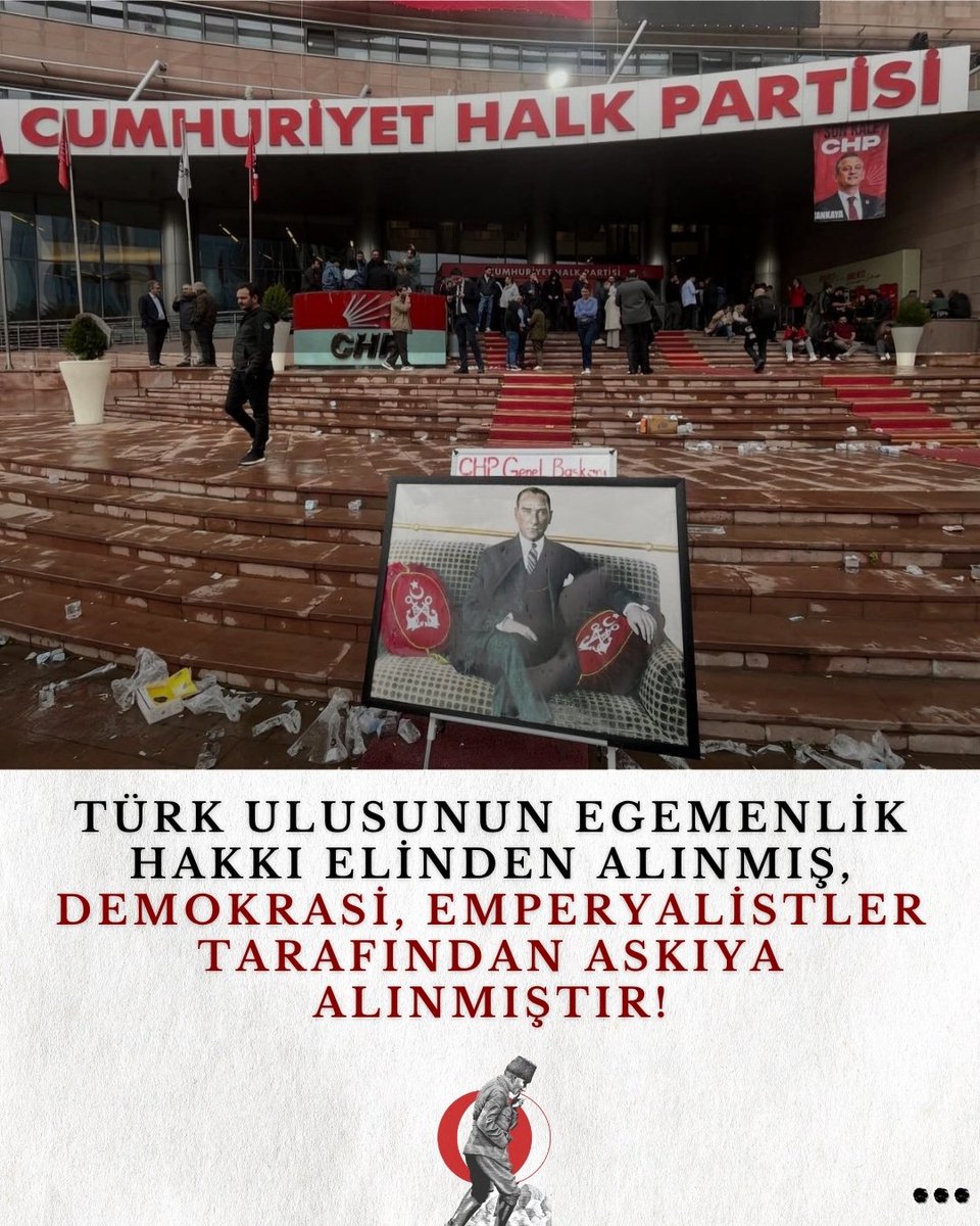 odtu_adt's tweet photo. Türk Ulusunun egemenlik hakkı elinden alınmış; demokrasi, emperyalistler tarafindan askıya alınmıştır!
Ulusumuza düşen görev, örgütlü mücadeleye katılmak ve kaybettiklerimizi geri kazanmaktır!

#ODTÜ #Kemalizm
#MutlakButlanaHayır https://t.co/fnbyTNmBfR