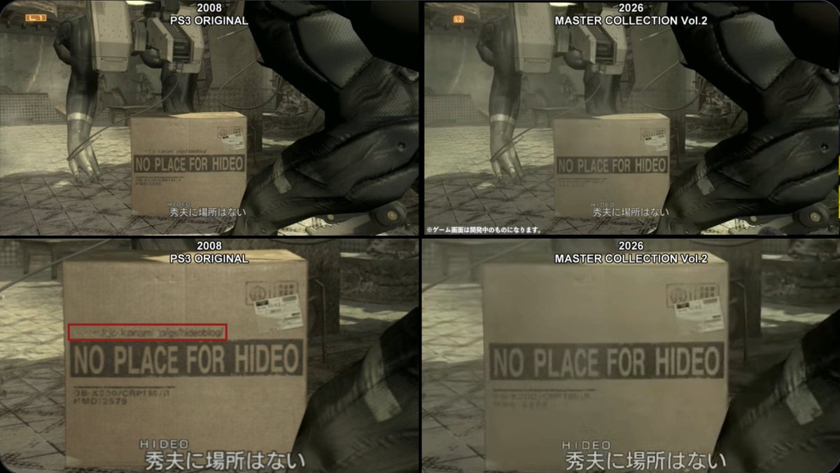 MGSMGN's tweet photo. News 🚨 In case you missed it, here are some key takeaways from the “Washagana TV” hands-on stream featuring a new build of Metal Gear Solid 4: Guns of the Patriots.

Link to stream in the reply below:

✅ Licensing concerns
As I suspected, the licensing situation appears to be largely resolved (so far). The Apple iPod was clearly visible throughout the stream and shown multiple times. Konami seems to have worked through a major licensing hurdle, though there may still be a few minor compromises here and there.

✅ Gameplay performance
The stream showed the game running at a smooth, locked 60fps, including during cutscenes, which is something we’ve never seen before with MGS4. No hitching or stuttering was noticeable, and overall performance looked nice. Textures also appeared clean and crisp from what could be seen. It’s unclear how the upscaling is being handled, though the stream itself was only shown in 1080p rather than 4K, so keep that in mind. Hopefully the visual quality and performance hold up just as well at 4K in the final build.

✅ Small changes and updates
A few smaller details were also spotted by @HEITAIs (of course), including the removal of a now irrelevant URL listing on the Cardboard Box and a slight main menu update with the addition of a “BACK TO MAIN MENU” option. The save state function also looks a bit different, along with a few other subtle tweaks. As release gets closer and we see more footage, I’m sure more small changes will be noticed, though most of them seem sensible and don’t take away from the core experience.

So far, so good. The stream itself was pretty short only lasting about an hour, so there wasn’t a ton of new footage to analyze, but with less than 100 days until release, there’s still plenty of time for Konami to show more of this hopefully improved re-release.

Be sure to check out @HEITAIs’ account for even more small details. Most of the screenshots I used came from him, and I’m sure he’ll continue combing through the footage frame by frame to spot every little difference.
