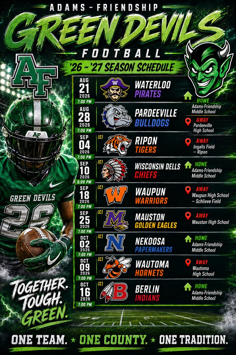RichCaseWI's tweet photo. Green Devils football season schedule https://t.co/cLQevg21nE
