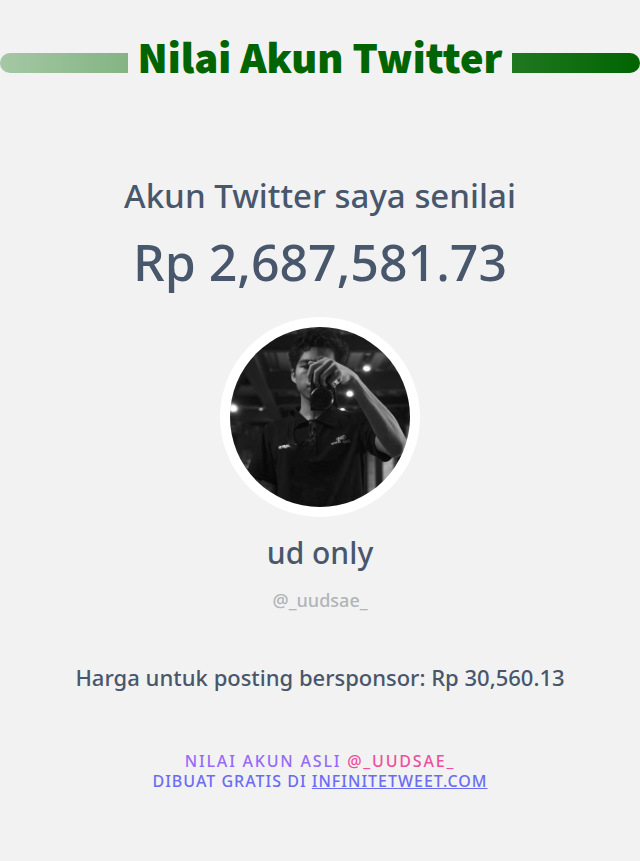 _uudsae_'s tweet photo. Nilai Twitter Saya adalah: Rp 2,687,581.73

➡️ https://t.co/9BP5PGCCoy https://t.co/DTK2j0sBis