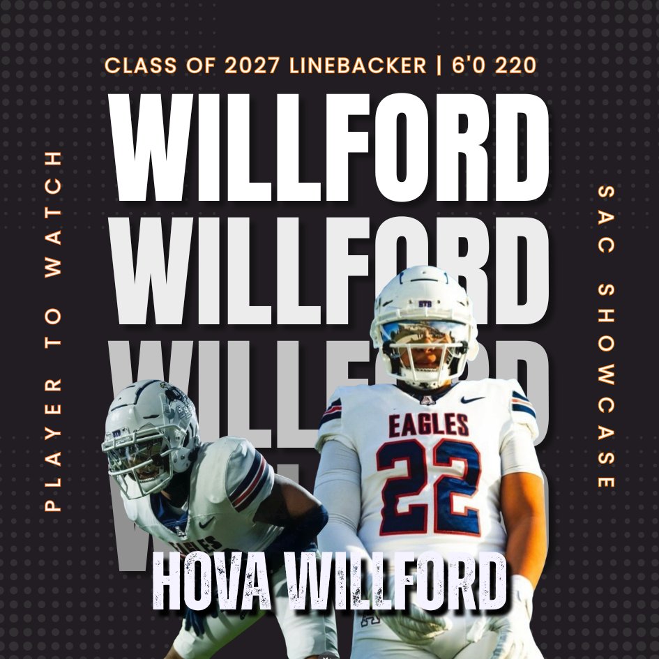 SacShowcase's tweet photo. PLAYER TO WATCH BY SAC SHOWCASE
Class of 2027
HOVA WILLFORD @HovaWillford1
📍 ALLEN HS (TX)
📏 6’0 | 220 LBS
💥 LINEBACKER
👀 Keep your eyes on this next-level playmaker.
AEX NATIONAL COMBINE SERIES JUNE 6TH DALLAS TX
WHO'S NEXT!
#SacShowcase #PlayerToWatch #ClassOf2027 #TexasFootball #Recruiting
