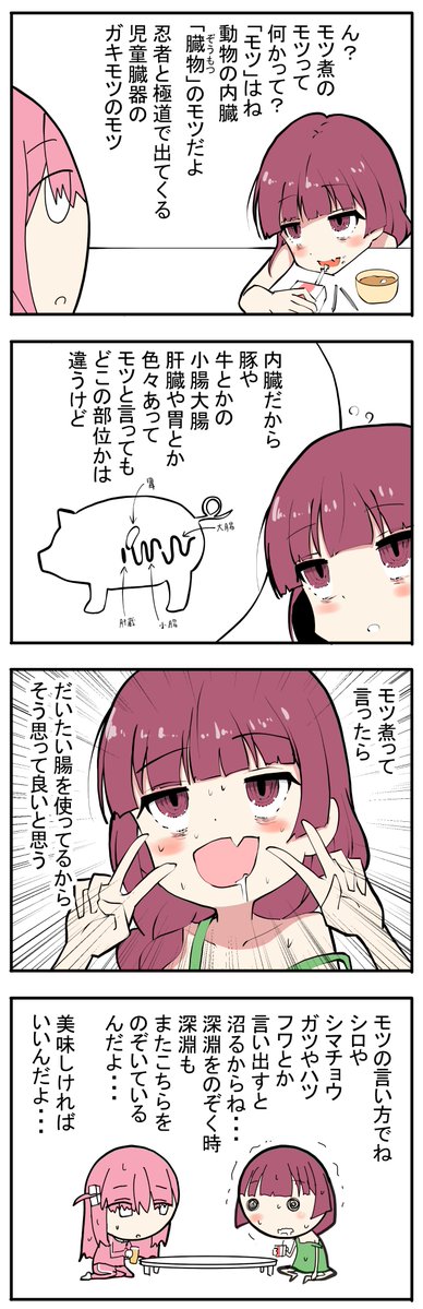 「きくりとぼっちちゃん」
モツ煮のモツとは 