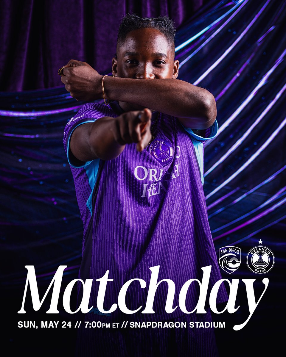 ORLPride's tweet photo. IT'S MATCHDAY IN SAN DIEGO 🌴

🆚 @sandiegowavefc 
🏟️ @SnapdragonStdm 
🕖 7:00 p.m. ET
📺 @victoryplustv https://t.co/0UZI2SQVy3