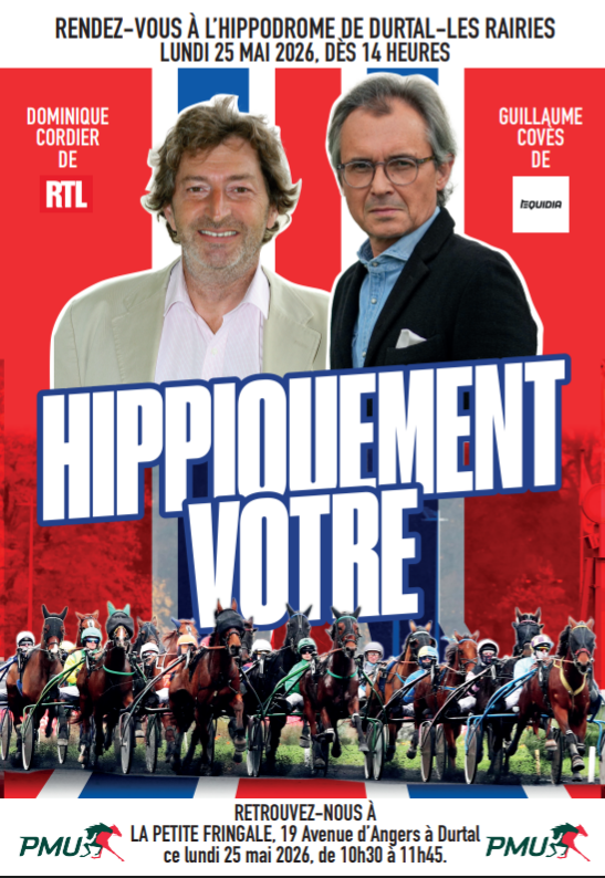 cordierturfclub's tweet photo. Hippiquement Vôtre, c’est demain, lundi 25, sur l’hippodrome de Durtal-Les Rairies l’après-midi et le matin, dans le point de vente @pmu  « La Petite Fringale » à Durtal.

Avec Guillaume Covès (Equidia) et votre serviteur. https://t.co/aeLMdlIZWy